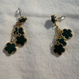 Gold and Green Clover Drop Earrings